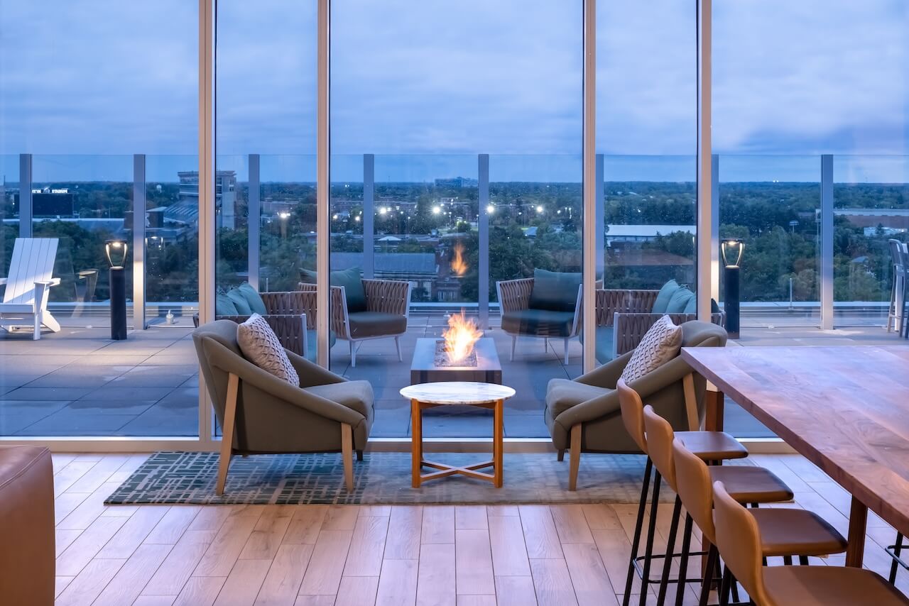 Rooftop night with firepits
